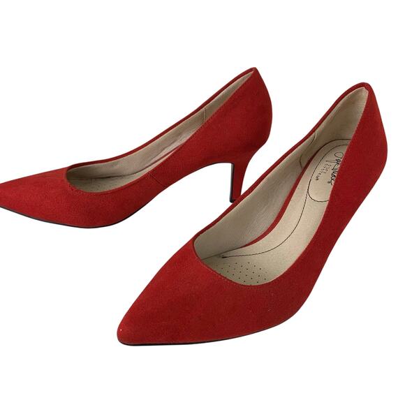 Life Stride Size 10M Pointed Toe Faux Suede Comfort Pumps Red Heels Holiday - Picture 1 of 13